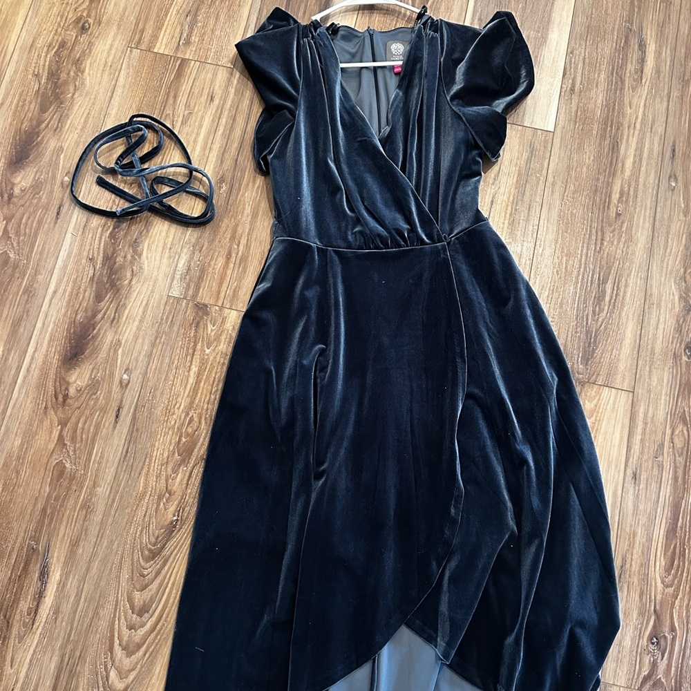 Vince Camuto Black High Low Velvet Dress